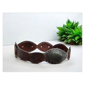 Vintage Avignon Silver Leather Embellished Metalwork Wide Belt size L Bo…